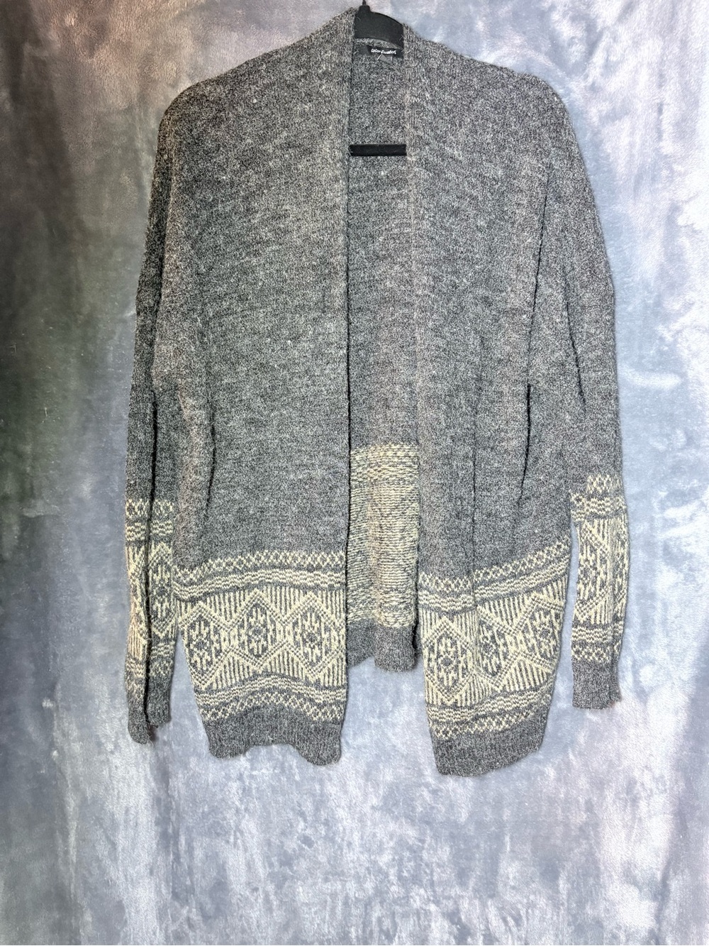Open-Front Gray and Cream Patterned Women's Cardigan